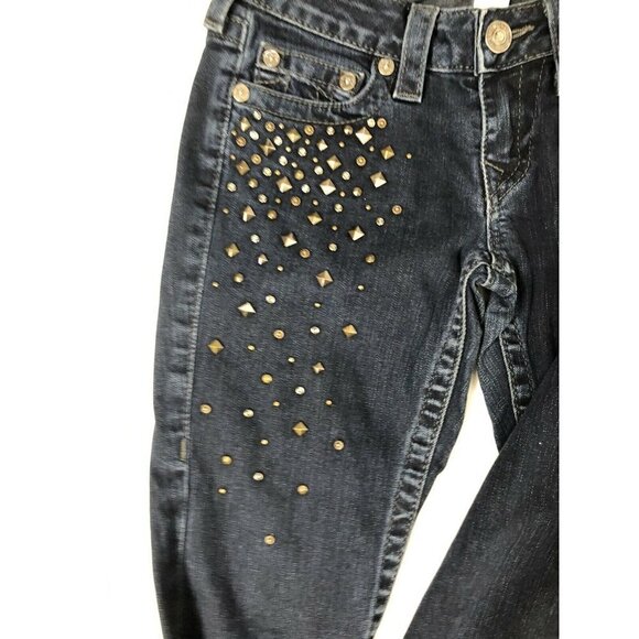 True Religion Stella Womens 27x34 Blue Denim Jeans Skinny Studded Embellished - Picture 10 of 10